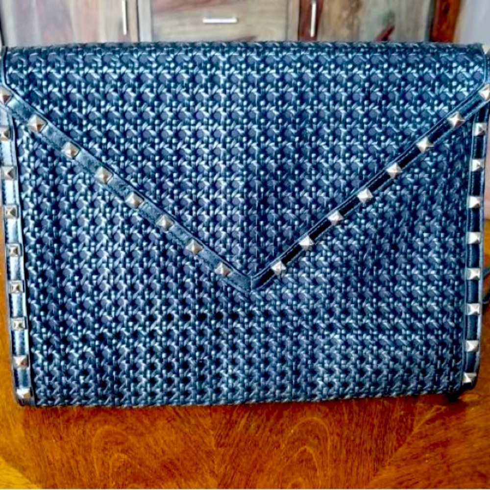 Rebecca Minkoff stuffed black envelope clutch bag size 13.5 w 10.5 h